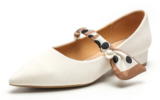 EXULL 依思Q 皮革 法式尖頭淺口珍珠優雅 粗跟 高跟鞋 3cm 女款 米白色 Order EXULL 依思Q 皮革 法式尖頭淺口珍珠優雅 粗跟 高跟鞋 3cm 女款 米白色