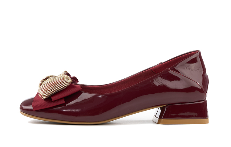 (Women) EXULL Essie Q 'Burgundy Bow Square Toe Block Heel' 1215002319