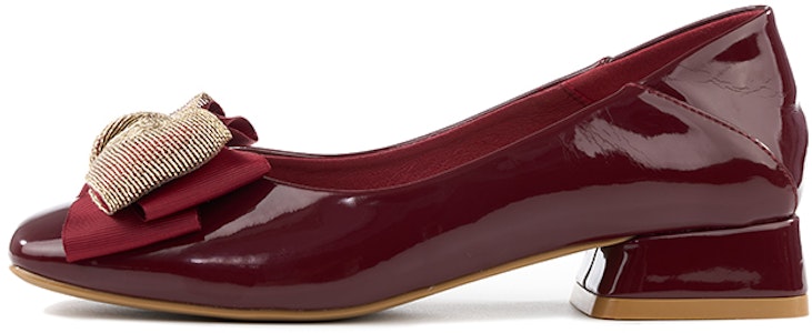 EXULL 依思Q PU 方頭蝴蝶結 粗跟 高跟鞋 3cm 女款 酒紅色 Buy EXULL 依思Q PU 方頭蝴蝶結 粗跟 高跟鞋 3cm 女款 酒紅色