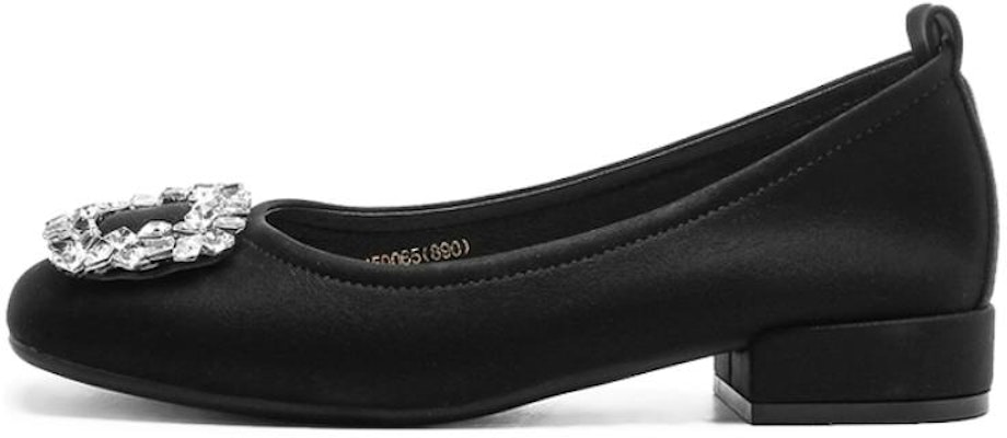 (Women) Exull isQ 'Black Square Toe Rhinestone Buckle Chunky Heel' 1315006560 Buy (Women) Exull isQ 'Black Square Toe Rhinestone Buckle Chunky Heel' 1315006560
