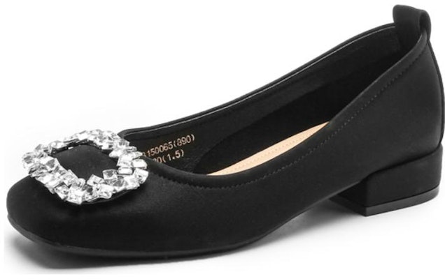 (Women) Exull isQ 'Black Square Toe Rhinestone Buckle Chunky Heel' 1315006560 Order (Women) Exull isQ 'Black Square Toe Rhinestone Buckle Chunky Heel' 1315006560