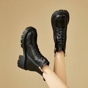 (W) エクサレIsQレザー厚底マーチンブーツ(サイドジップ無地) 1318608960 3