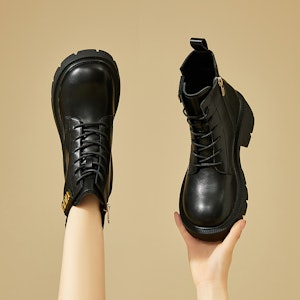 (W) エクサレIsQレザー厚底マーチンブーツ(サイドジップ無地) 1318608960 4