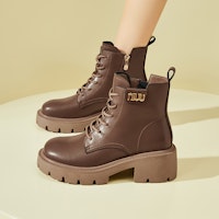 EXULL 依思Q 皮革 厚底英倫側拉鏈純色 短筒 馬丁靴 5.2cm 女款 11