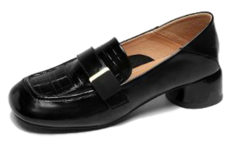 (Women) EXULL IsQ Leather Mule 'Metal Buckle Chunky Heel Black' 12I7101660