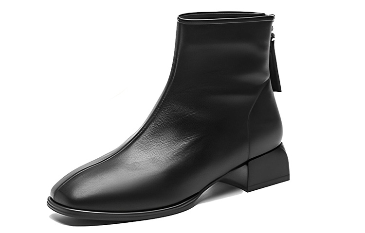(W) Exull IsQ Leather Zip Square-Toe Ankle Boots 'Black'
