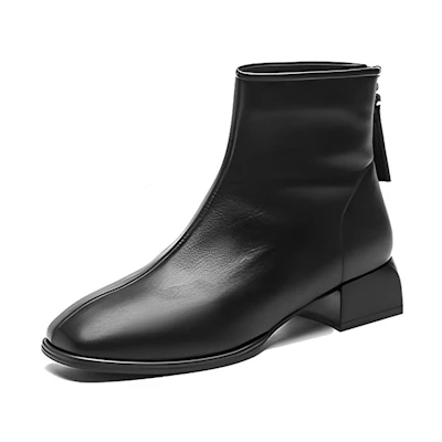 (W) Exull IsQ Leather Zip Square-Toe Ankle Boots 'Black'