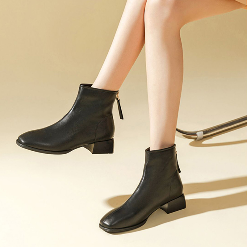 (W) Exull IsQ Leather Zip Square-Toe Ankle Boots 'Black' 圖 3