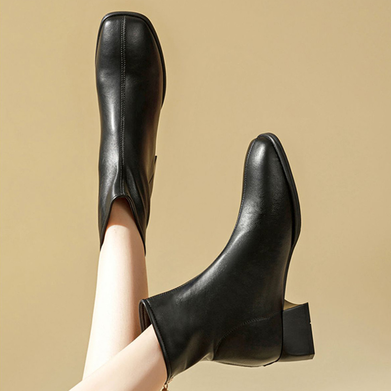 (W) Exull IsQ Leather Zip Square-Toe Ankle Boots 'Black' 圖 4