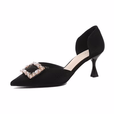 (W) EXULL Issey Q 'Black French Toe High Heel Mules 7cm'