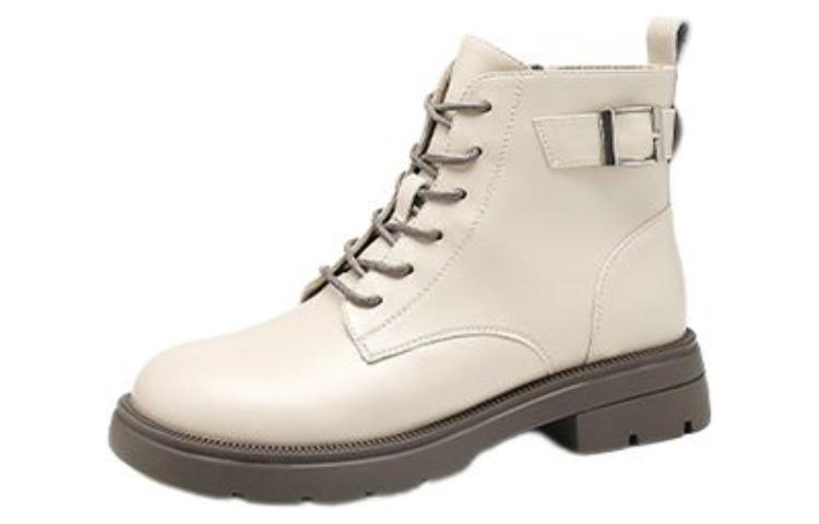 Order EXULL 依思Q PU 復古英倫厚底 短筒 馬丁靴 女款 米白色