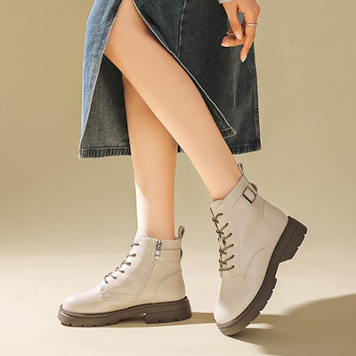 (Women) EXULL PU Retro British Chunky 'Beige Ankle Martin Boots' 1218638271 Shop (Women) EXULL PU Retro British Chunky 'Beige Ankle Martin Boots' 1218638271