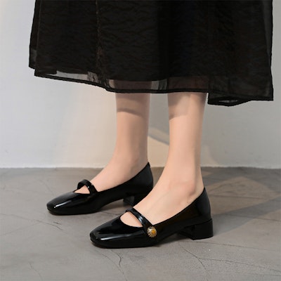 (Women) Exull PU Square Toe 'French Black Casual Flat' 8217001160 Details for (Women) Exull PU Square Toe 'French Black Casual Flat' 8217001160