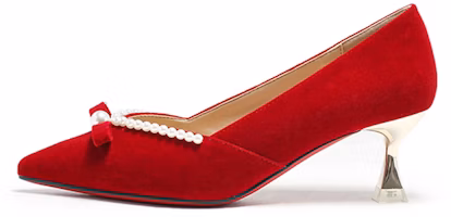 (Women) EXULL Q 6cm 'Red Velvet Pointed Toe Pearl Stiletto' 1315001510 (Women) EXULL Q 6cm 'Red Velvet Pointed Toe Pearl Stiletto' 1315001510