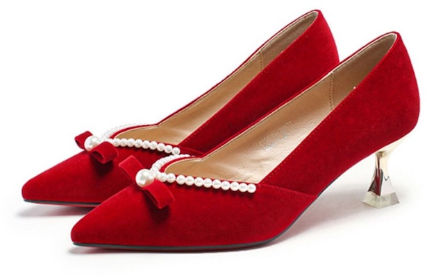 (W) EXULL Q 6cm 'Pointed Toe Berwarna Merah Baldu dan Mutiara Stiletto' 1315001510 Order (W) EXULL Q 6cm 'Pointed Toe Berwarna Merah Baldu dan Mutiara Stiletto' 1315001510