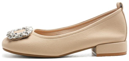 (Women) Exull Q 'Apricot Square Toe Jewel Buckle Chunky Heel' 1315006581 (Women) Exull Q 'Apricot Square Toe Jewel Buckle Chunky Heel' 1315006581