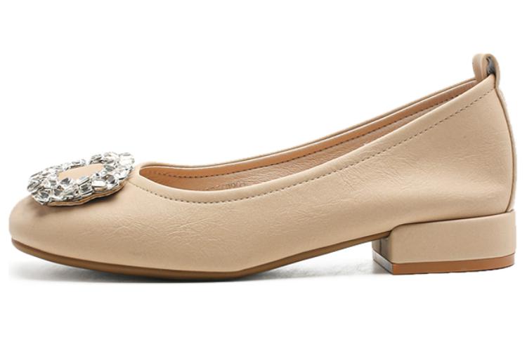 (Women) Exull Q 'Apricot Square Toe Jewel Buckle Chunky Heel' 1315006581