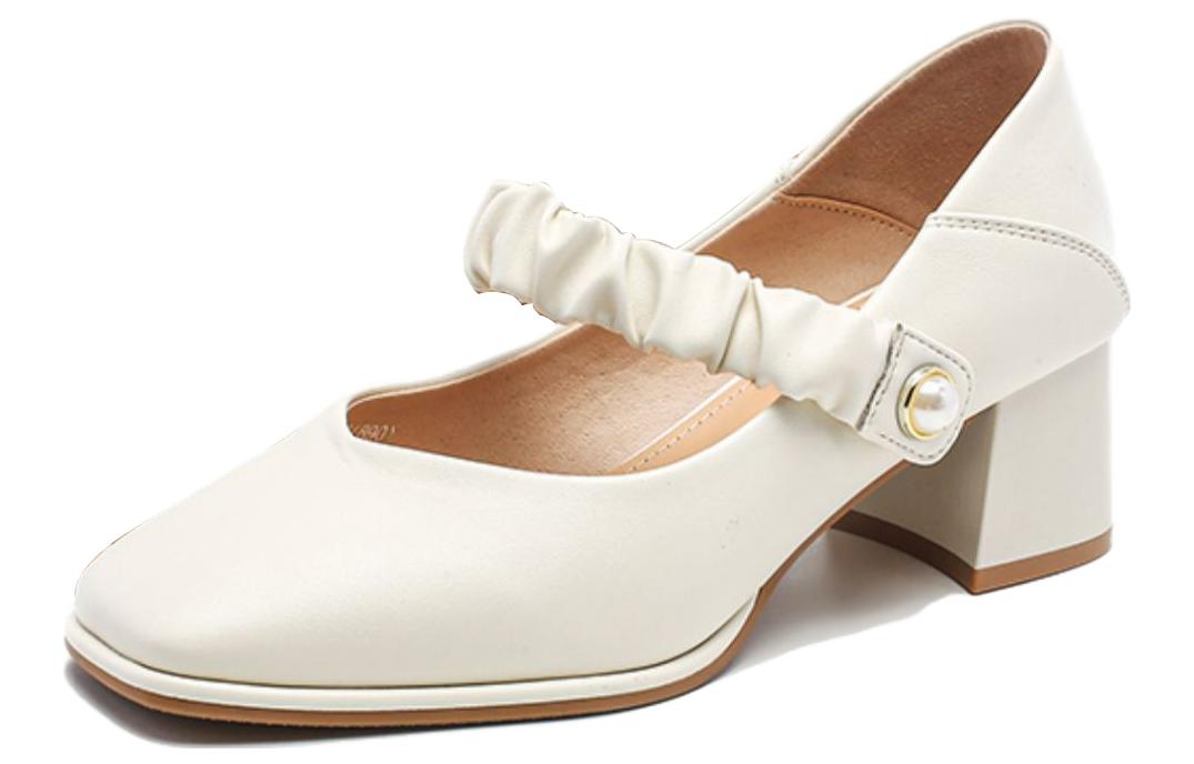 (Women) EXULL Q 'Beige Block Heel Pumps' 7315001971