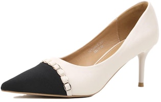 (Women) Exull Q 'Beige Cow Print Colorblock Pointed Toe Heels' 1215000871 (Women) Exull Q 'Beige Cow Print Colorblock Pointed Toe Heels' 1215000871