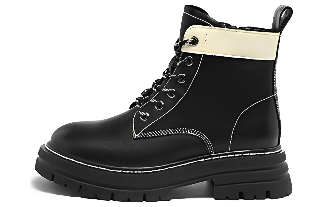 (Women) Exull Q 'Black British Style Colorblock Round Toe Boots' 1218654660