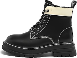 (Women) Exull Q 'Black British Style Colorblock Round Toe Boots' 1218654660 (Women) Exull Q 'Black British Style Colorblock Round Toe Boots' 1218654660
