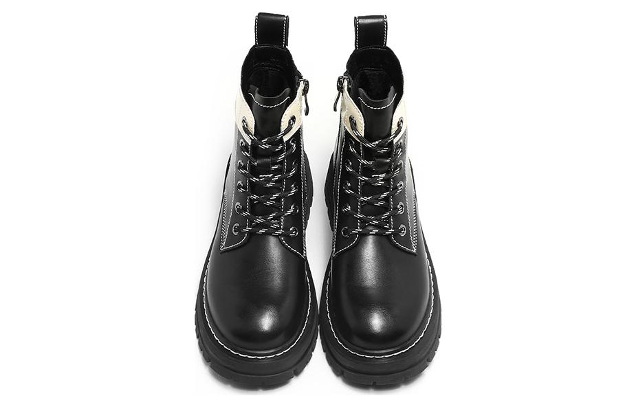 Shop (W) Exull Q 'Sepatu Boot Ujung Bulat Blok Warna Gaya Inggris Hitam' 1218654660