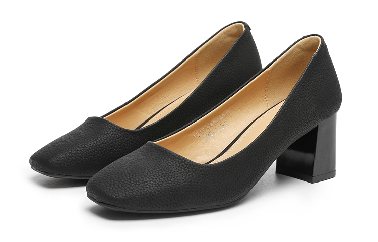 Order EXULL 依思Q 皮革 職業軟皮荔枝紋 粗跟 高跟鞋 6cm 女款 黑色