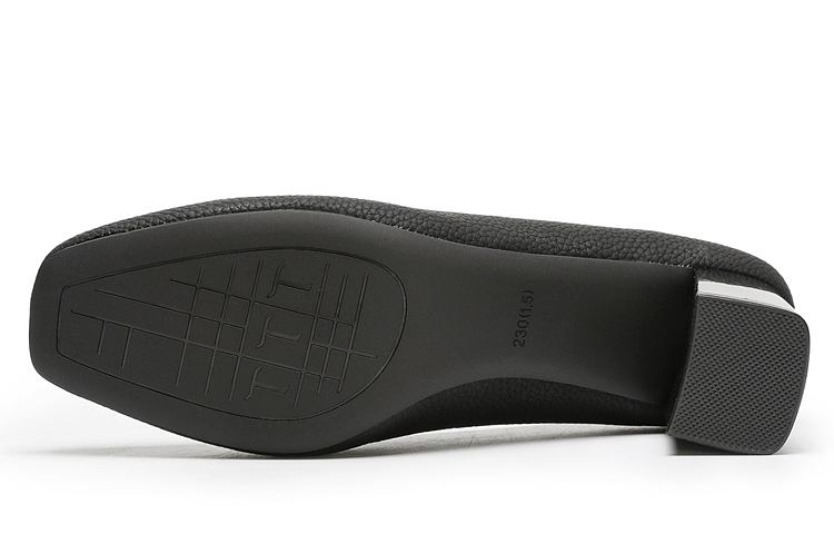 Shop EXULL 依思Q 皮革 職業軟皮荔枝紋 粗跟 高跟鞋 6cm 女款 黑色