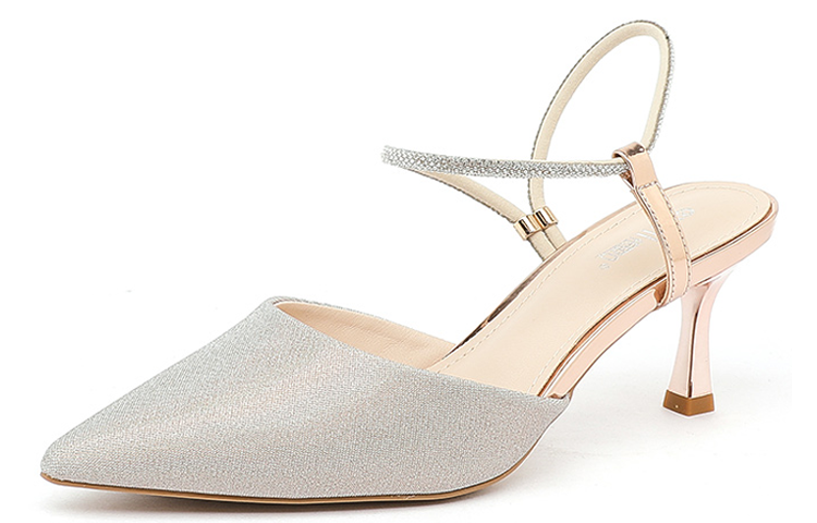 (Women) EXULL Q 'Champagne Glitter Leather Pointed Toe High Heels' 1216300505