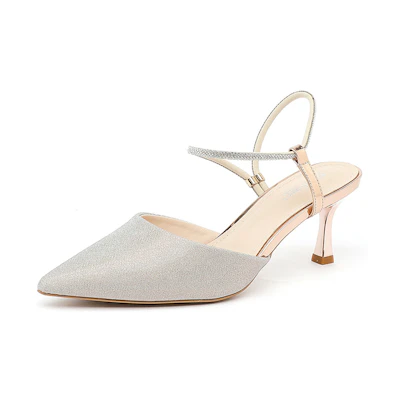 (W) EXULL Q 'Champagne Glitter Leather Pointed Toe High Heels'
