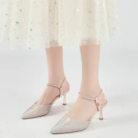 Order (W) EXULL Q 'Sepatu Hak Tinggi Wanita Kulit Glitter Coklat Emas Pointed Toe' 1216300505