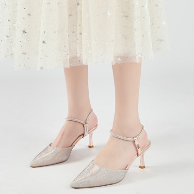 (Women) EXULL Q 'Champagne Glitter Leather Pointed Toe High Heels' 1216300505 Order (Women) EXULL Q 'Champagne Glitter Leather Pointed Toe High Heels' 1216300505