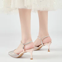 Shop (W) EXULL Q 'Sepatu Hak Tinggi Wanita Kulit Glitter Coklat Emas Pointed Toe' 1216300505