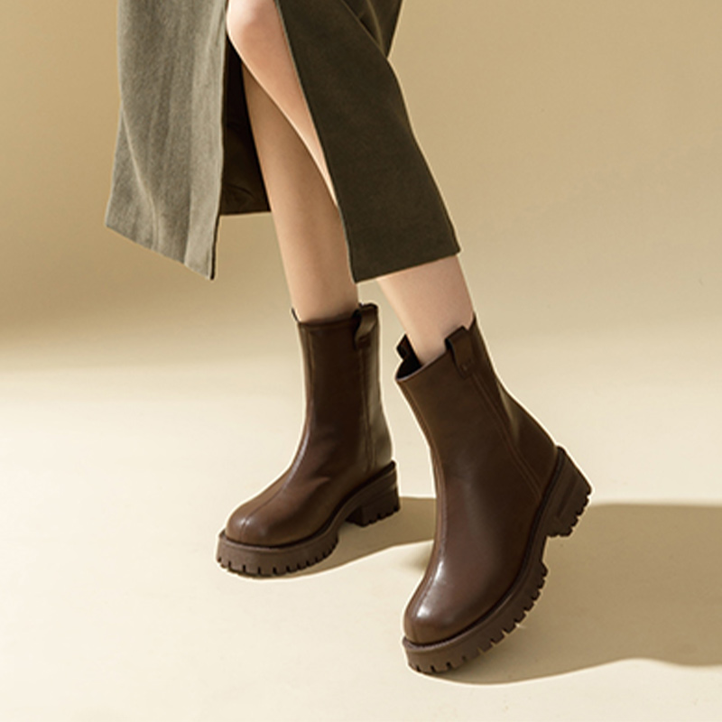 (W) Exull Q 'Coffee Leather Zip Ankle Boots' 圖 3