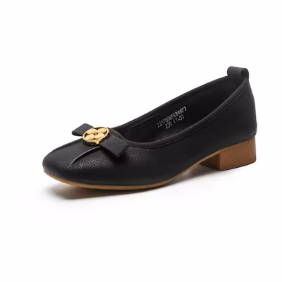 (W) Exull Q 'Gentle Black Square Toe Flats'