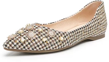 (Women) Exull Q 'Gentle Wind Pointed Toe Brown with Rhinestones' 12I7004980 (Women) Exull Q 'Gentle Wind Pointed Toe Brown with Rhinestones' 12I7004980