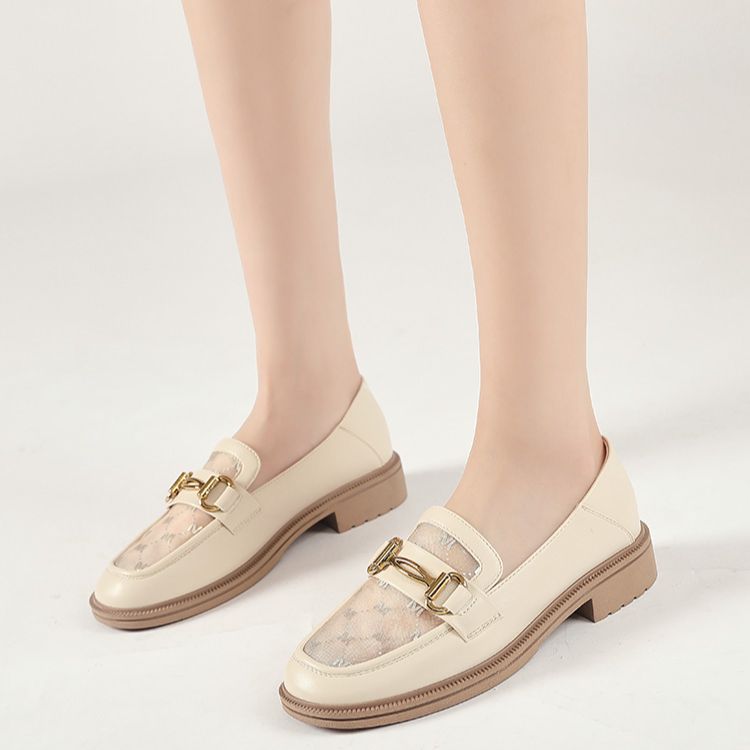 Lookbook EXULL 依思Q 牛皮布其他 金屬扣透氣 休閒單鞋 女款 米白色