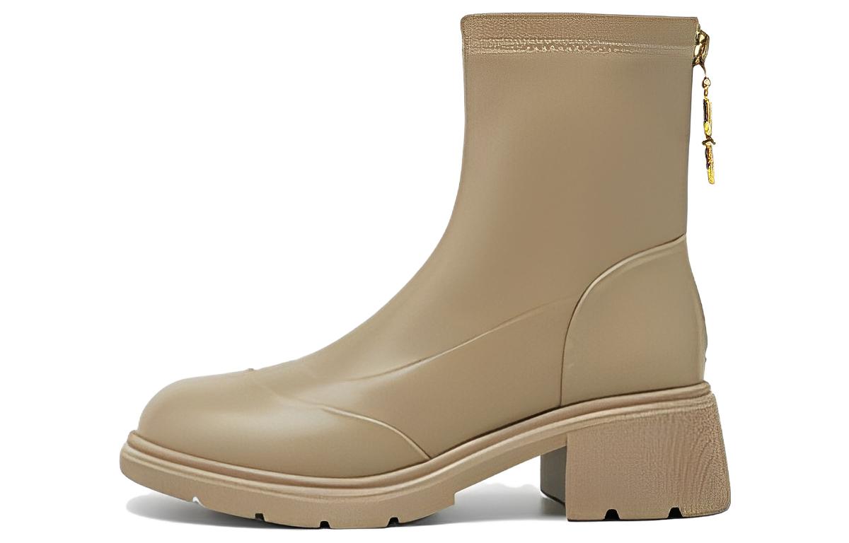 (W) Exull Q 'Milky Tea Velvet-Lined High-Heel Ankle Boots'