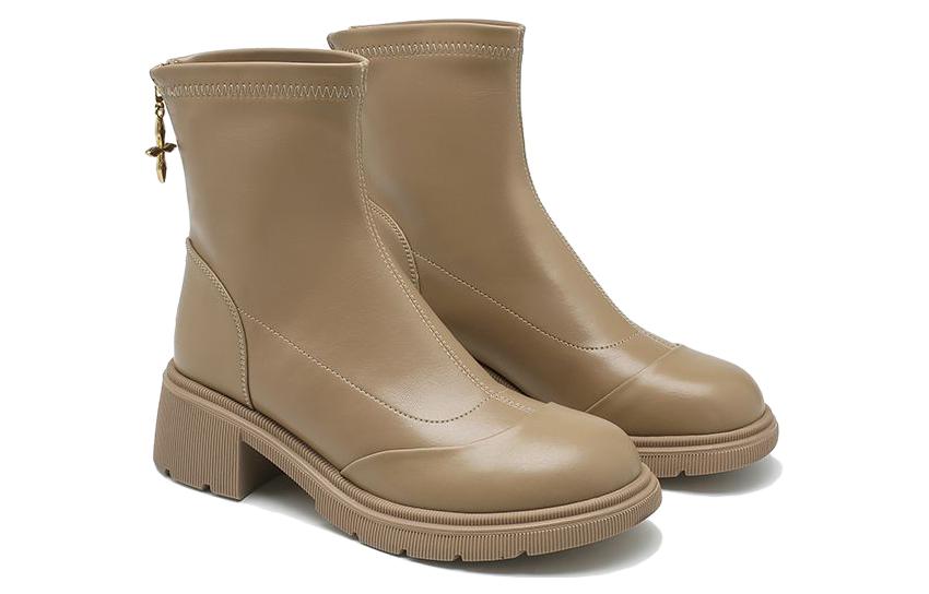 (W) Exull Q 'Milky Tea Velvet-Lined High-Heel Ankle Boots' 圖 2