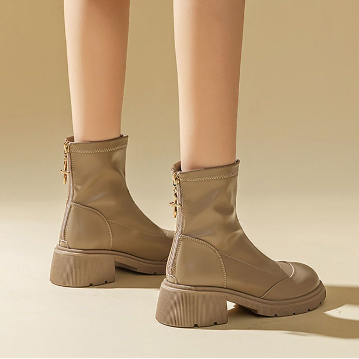 (W) Exull Q 'Milky Tea Velvet-Lined High-Heel Ankle Boots' 圖 4