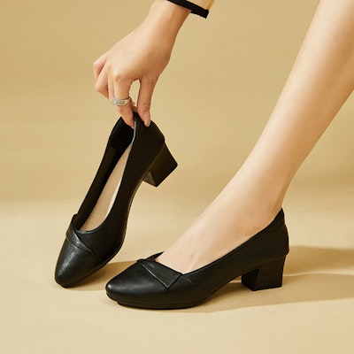 (Women) EXULL Q 'Pointed Toe Black Chunky Heel' 73170034 3