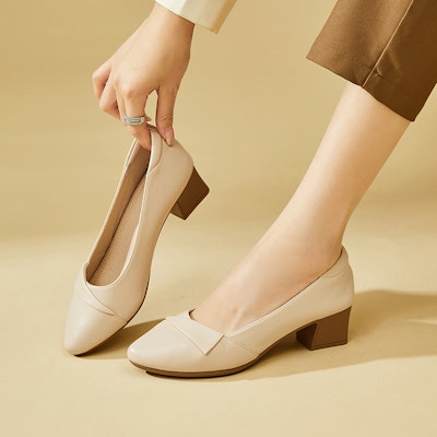 (Women) EXULL Q 'Pointed Toe Black Chunky Heel' 73170034 10