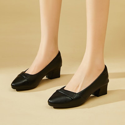 (Women) EXULL Q 'Pointed Toe Black Chunky Heel' 73170034 1