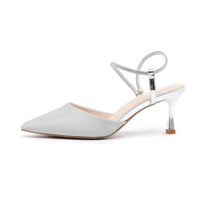 (W) EXULL Q 'Silver Glitter Leather Pointed-Toe High Heels'