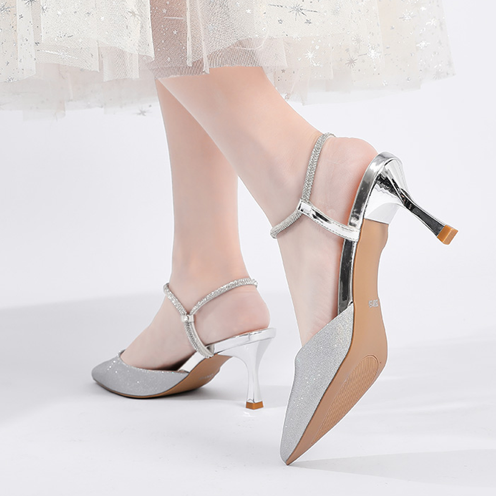 Shop (W) EXULL Q 'High Heels Kulit Perak Berkilau Ujung Lancip' 1216300502