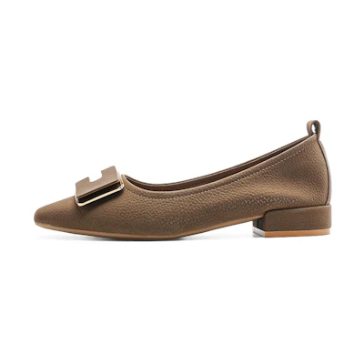 (W) Exull Q Casual Flats 'Deep Coffee Temperament Pointed Toe Fashion Buckle'