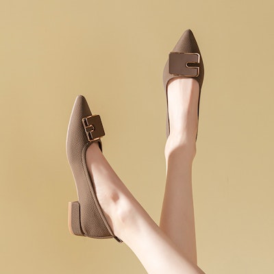 (W) 卓诗尼Q休闲平底鞋「深咖啡气质尖头时尚搭扣」 1315005993 4