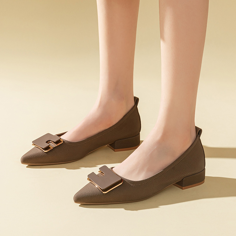 Purchase (W) 卓诗尼Q休闲平底鞋「深咖啡气质尖头时尚搭扣」 1315005993