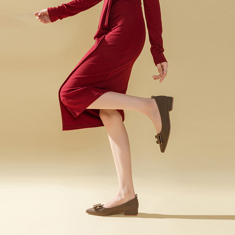 Sizing (W) 卓诗尼Q休闲平底鞋「深咖啡气质尖头时尚搭扣」 1315005993