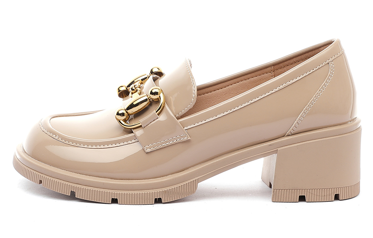 (Women) Exull Q Chunky Heel Loafer 'Apricot Patent Leather' 1217101081